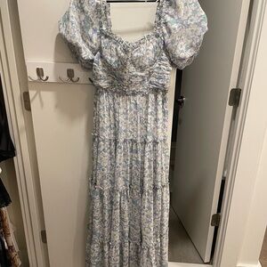 Astr Blue and White Floral Maxi Dress
